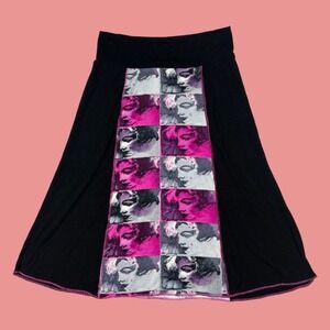 NONAME Marilyn Monroe Euro Pop Art Graphic Midi Skirt Black Pink Y2K Size 38